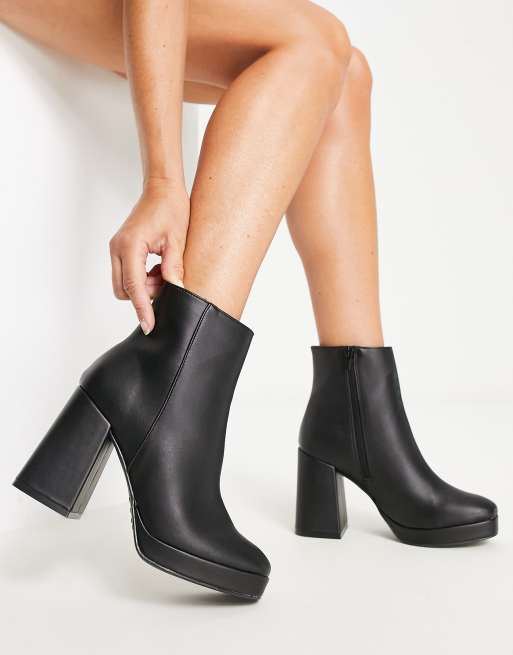 New look square toe sock heeled boot in hot sale black