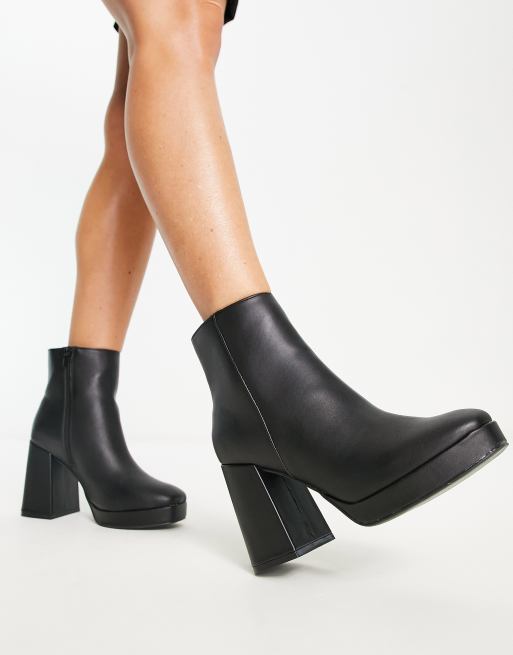 New Look heeled square toe platform boot in black ASOS