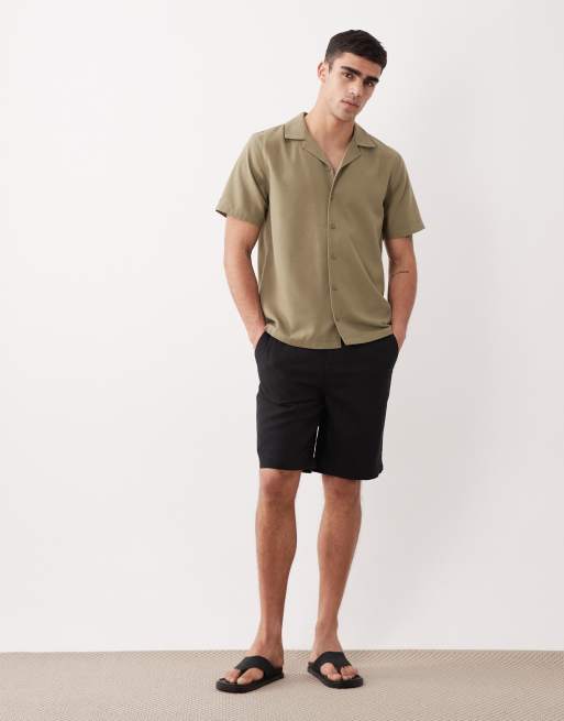 New Look – Hemd in Leinenoptik in Khaki mit Reverskragen, 2 von 5