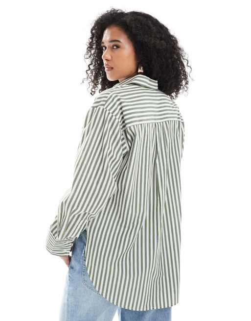 New Look – Hemdbluse in grün gestreift mit Brusttasche, 3 von 4