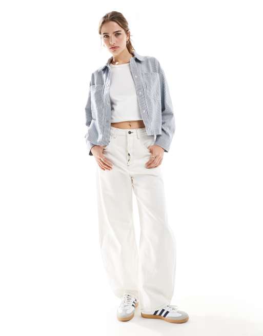 New Look – Hemdjacke aus Baumwolle in Blau und Weiß gestreift