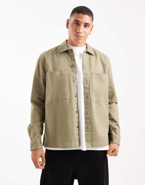 New Look – Hemdjacke aus schwerem Twill in hellem Khaki - view 1