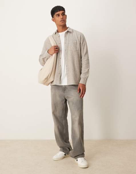 New Look – Hemdjacke in Hellbeige mit Fischgrätmuster - view 1
