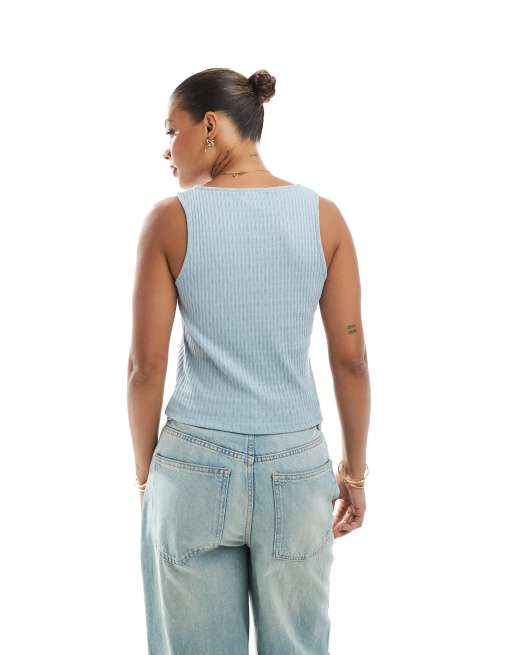 New Look - Hemdje van jersey met gestrikte voorkant in blauw, 2 van 4