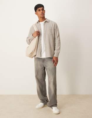 New Look herringbone overshirt in oatmeal-Brown