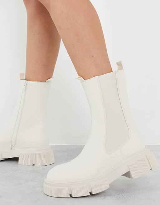 New Look high ankle chunky chelsea boots in ecru ASOS