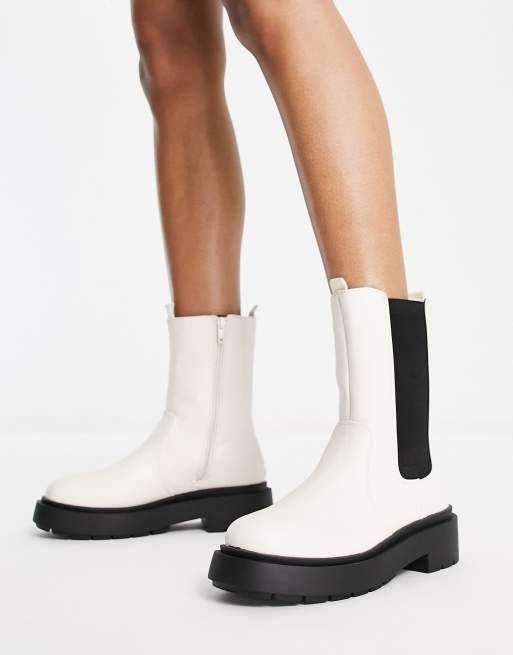 New Look high ankle pull on chelsea boot in off white | ASOS