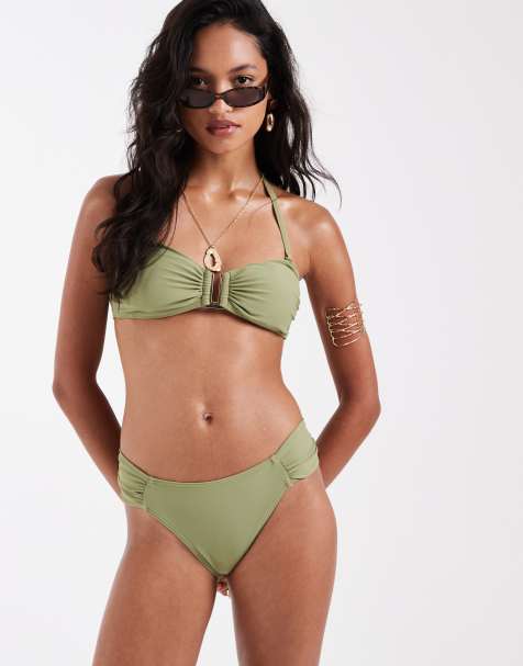 New Look high leg bikini bottoms in green - view 1