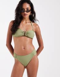 New Look high leg bikini bottoms in green