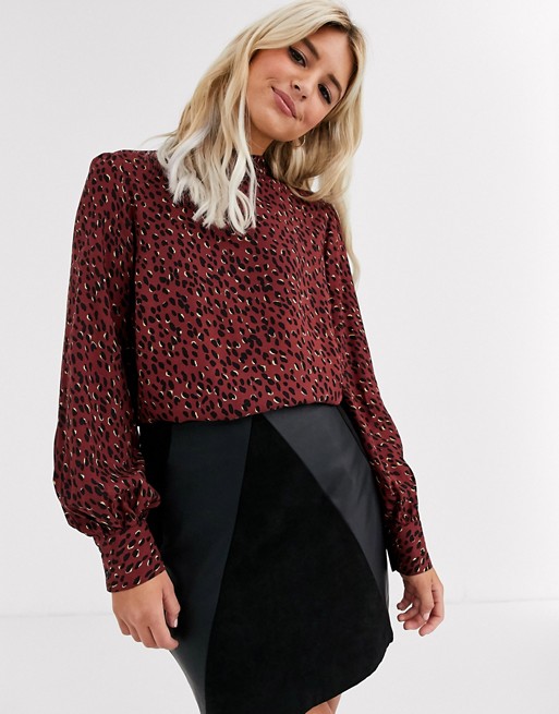 New Look high neck blouse in red pattern
