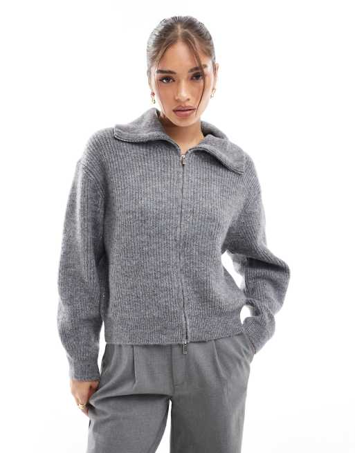 Grey half zip jumper womens best sale