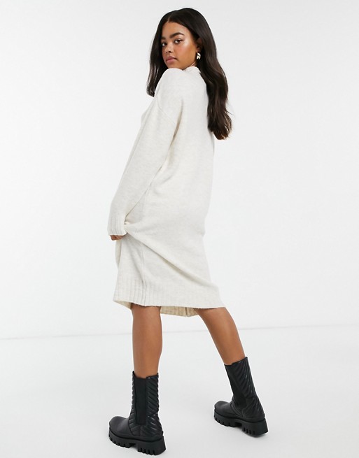 New Look high neck knitted midi dress in white