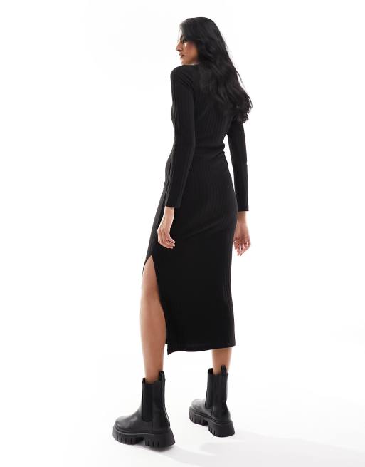 new look midi dress long sleeve Khaki Crinkle Jersey Long Sleeve Midi Smock Dress