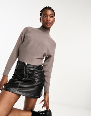 New Look high neck ribbed cropped jumper in mink - ASOS Price Checker