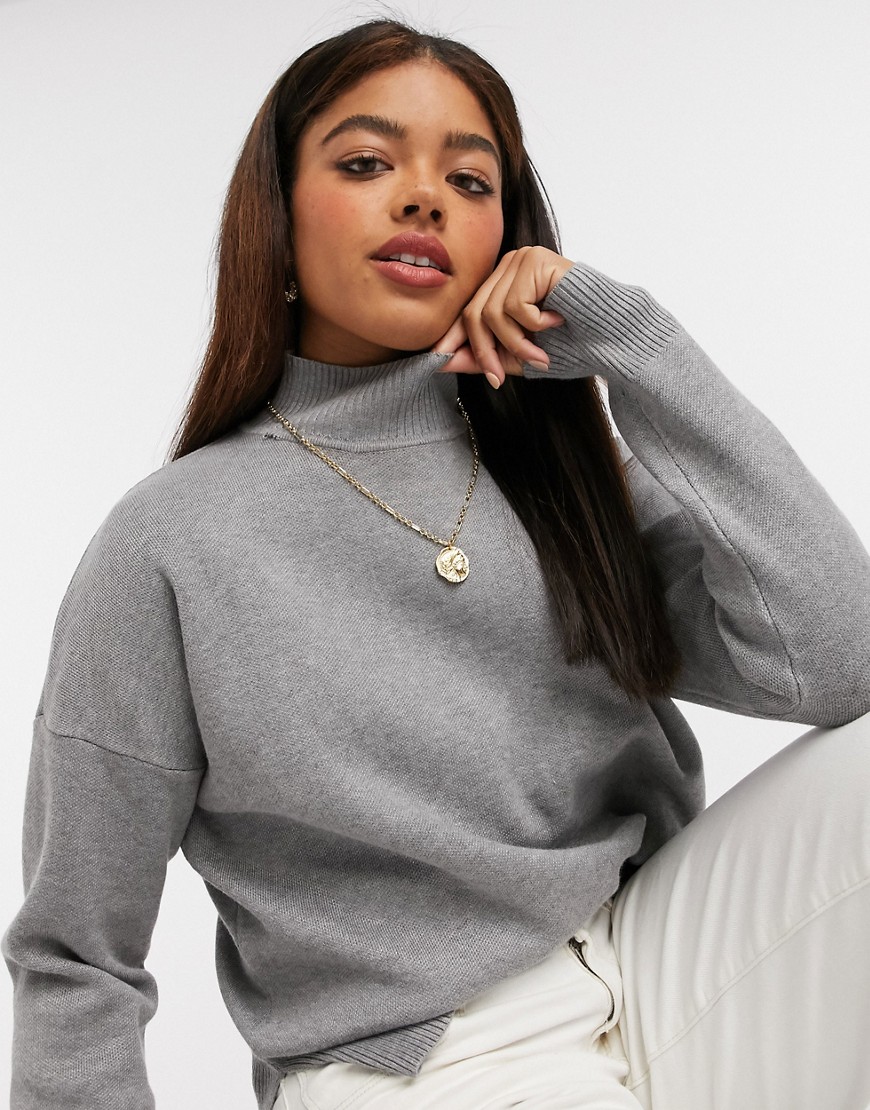 New Look high neck sweater in gray-Grey