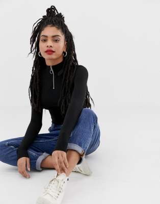 zip up high neck top