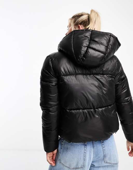 High Shine Puffer Jacket in Black