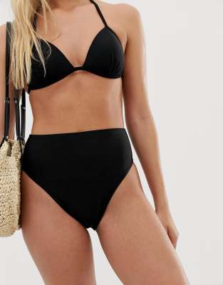 high waisted high leg black bikini bottoms
