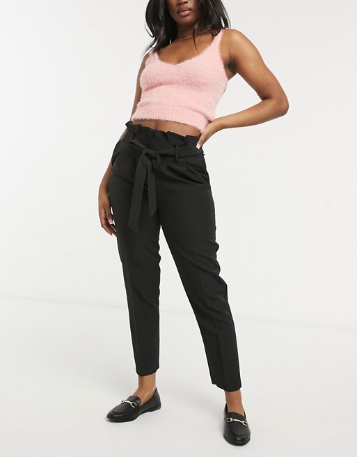 New Look high waist paperbag trousers in black