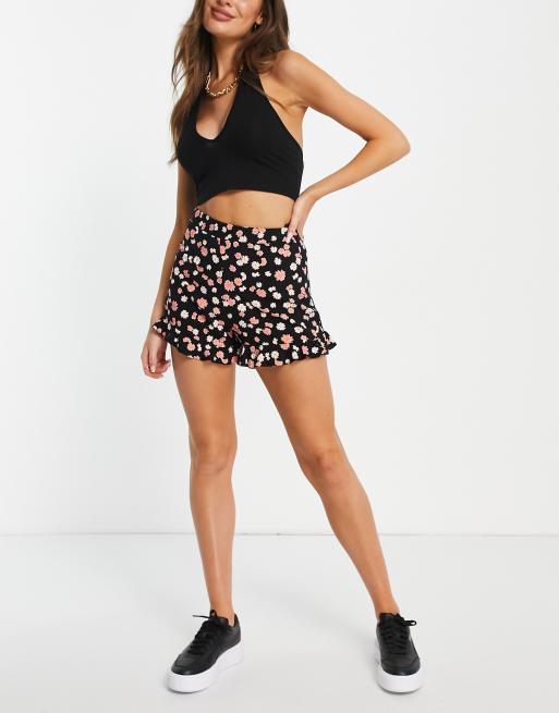 New Look high waist ruffle shorts in orange floral