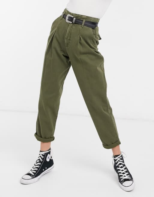 New Look high waist slim jean in khaki | ASOS