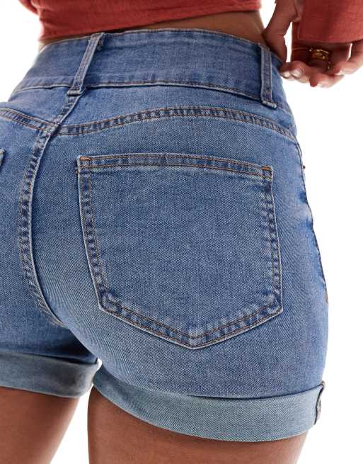 New Look high waisted denim short in blue