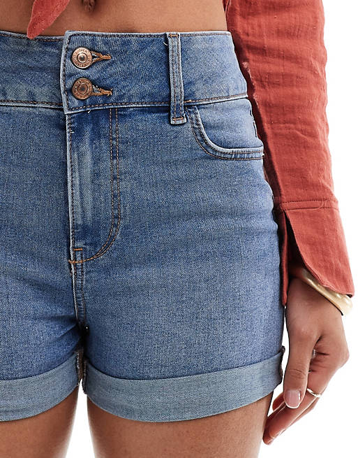 New Look high waisted denim short in blue