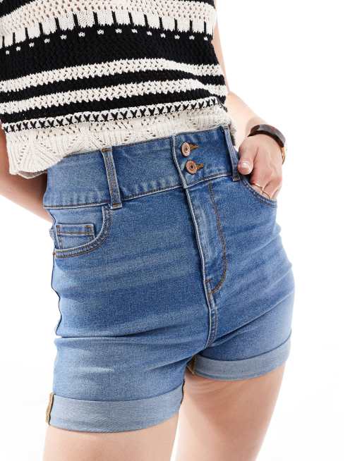New Look high waisted shorts in mid blue, 4 of 5
