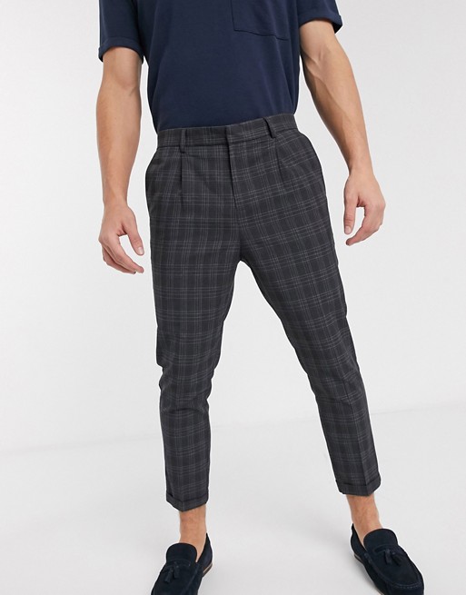 New Look highlight blue check trouser in dark grey