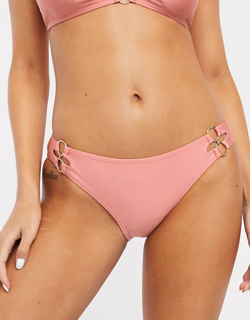 New Look hipster bikini bottoms in pink shimmer