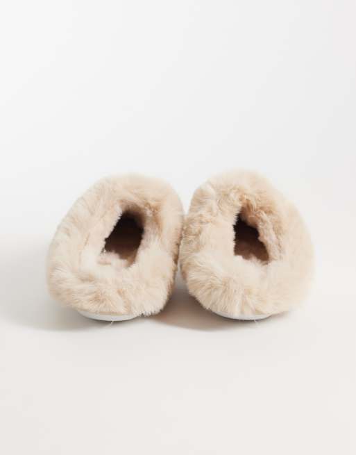 New Look hjemmesko med imiteret pelskant og gravhundemotiv i camel, 5 af 5