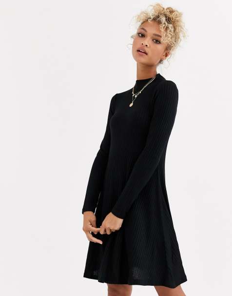 New Look – Hochgeschlossenes Pulloverkleid in Schwarz