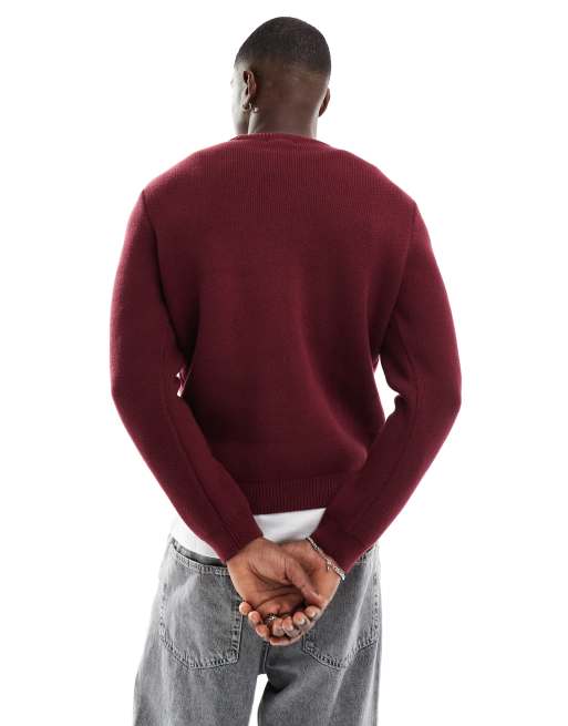 New Look – Hochwertiger Pullover aus schwerer Baumwolle in Burgunderrot, 3 von 4