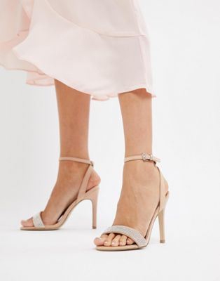 New Look – Högklackade sandaler med juvelrem-Beige