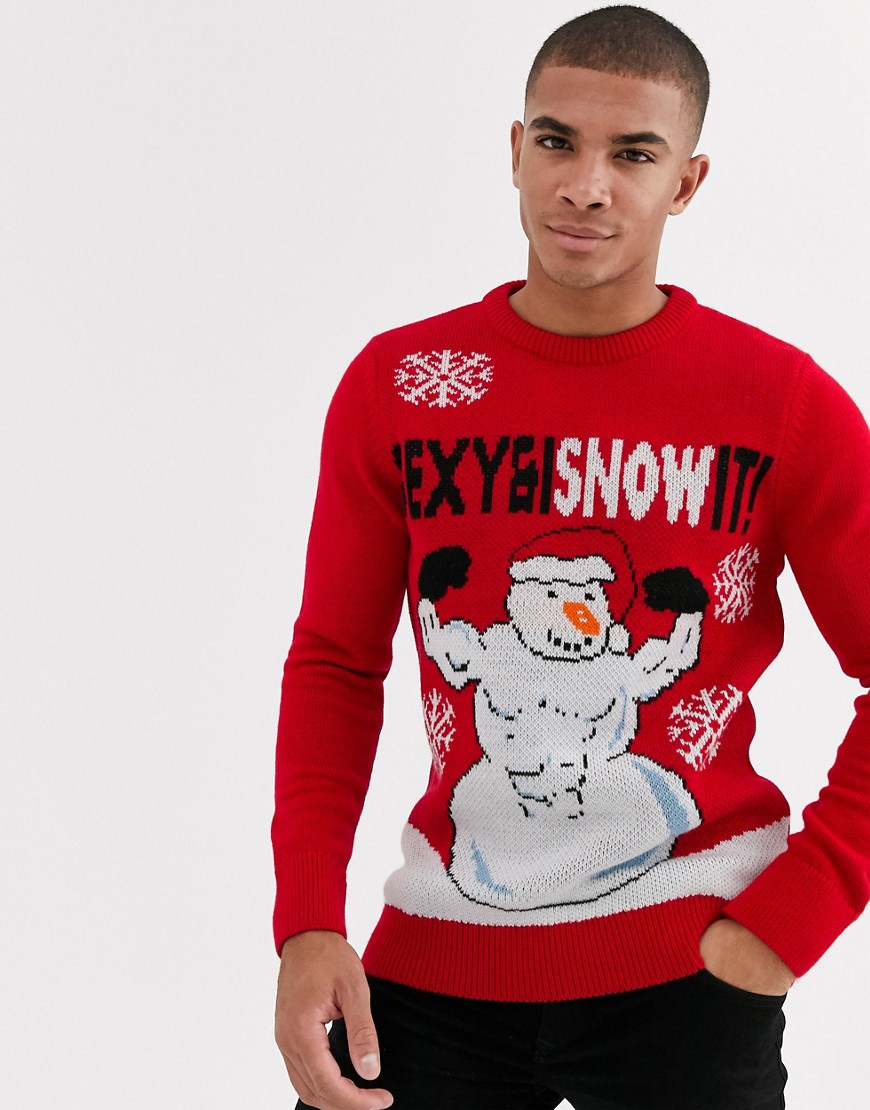 New Look Holidays Sweater With Snowman In Red
