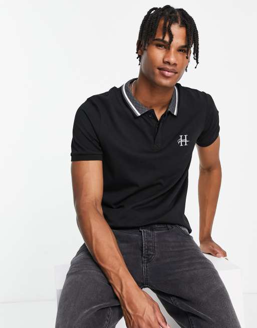 New Look Homme - Sort, broderet poloskjorte