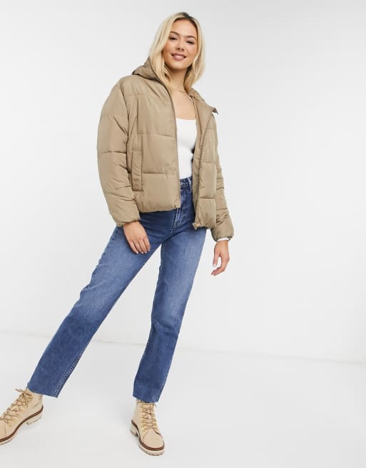 New look hooded boxy puffer in camel sale