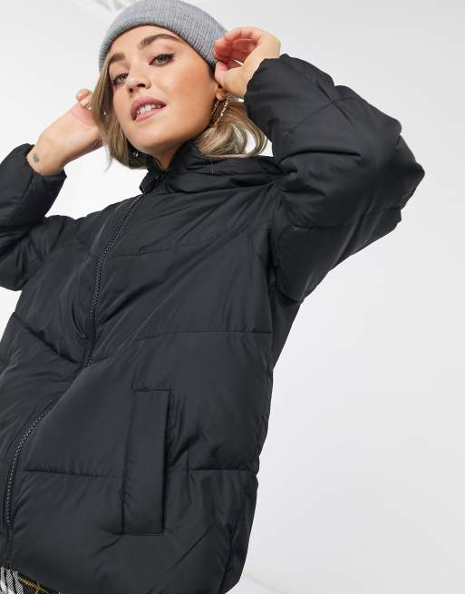 Women's - Hooded Boxy Puffer Jacket in Black