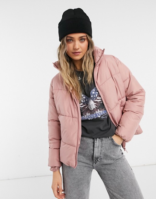 New Look boxy puffer jacket in pale pink