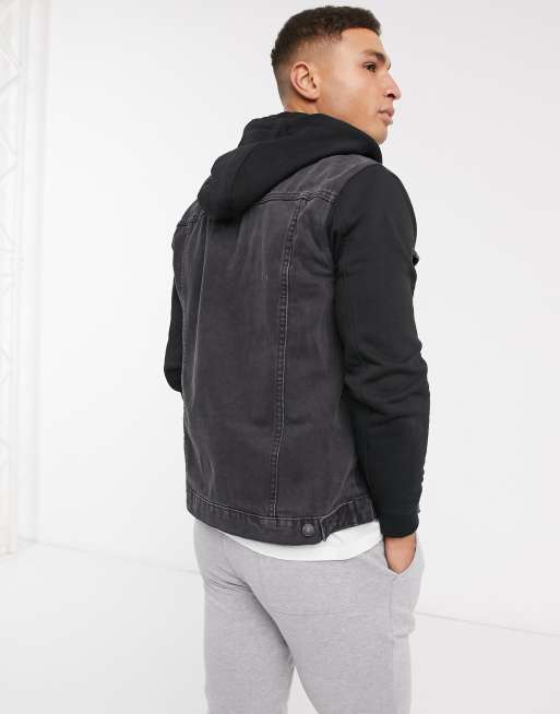 Denim jacket with shop black sleeves and hood