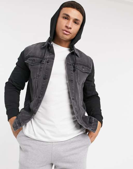 Denim jacket with jersey sleeves mens sale