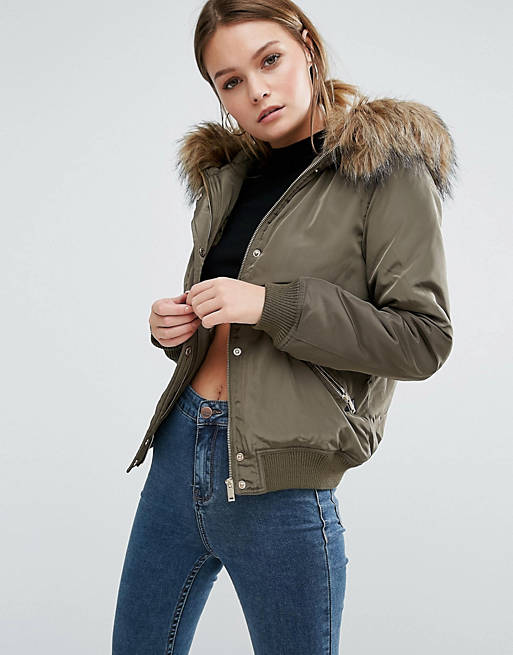 New Look Hooded Faux Fur Padded Bomber | ASOS