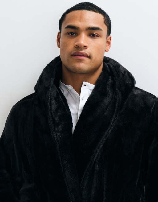 New Look hooded fleece robe in black , 5 of 5