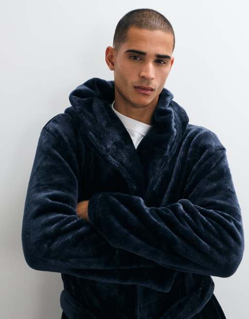 New Look hooded fleece robe in navy, 5 of 5