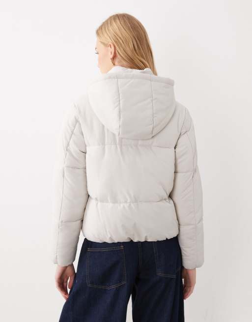 New Look hooded puffer coat in cream, 4 of 4