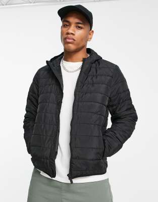 New Look hooded puffer in black - ASOS Price Checker