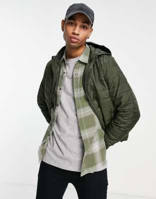 New Look hooded puffer in khaki - ASOS Price Checker