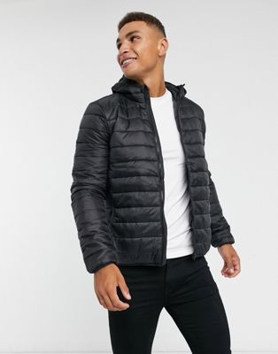 New Look hooded puffer jacket in black | ASOS