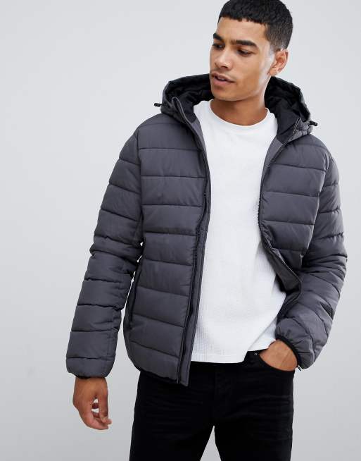 New look fitted puffer jacket best sale in grey