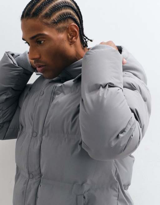 New Look hooded puffer jacket in grey, 3 of 5